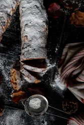 Cut Stollen with powdered sugar