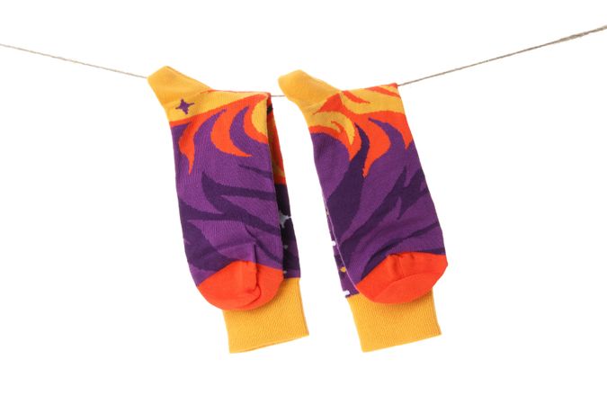 socks with a bright print on the lace, isolated on a light background.
