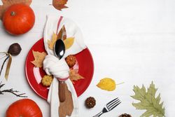 Concept of Thanksgiving day, Autumn table setting, space for text