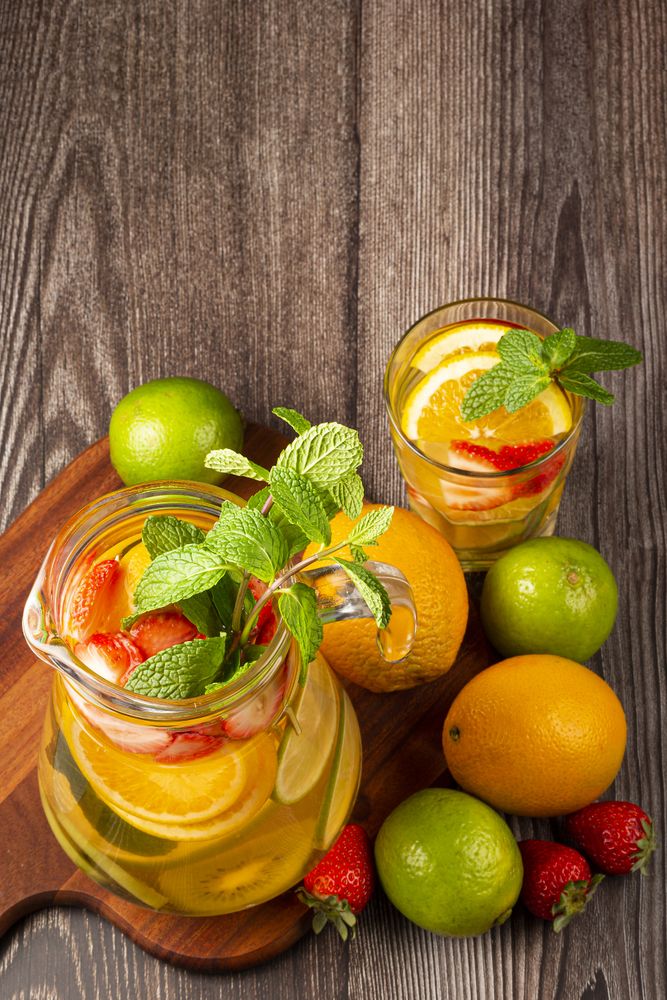 Water flavored with fresh summer fruit.