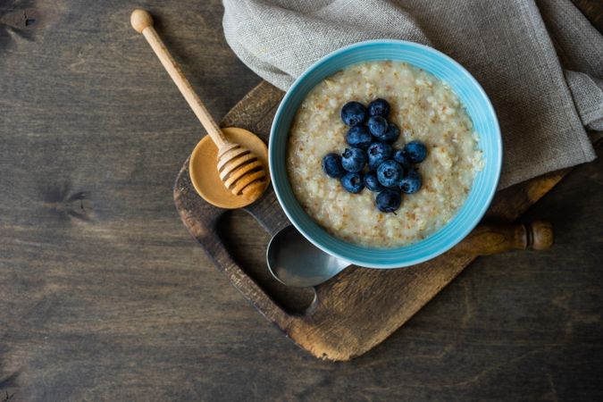 Traditional oatmeal breakfast with blueberries
