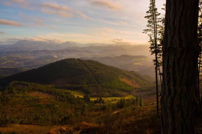 Majestic landscape of green mountains in sunlight