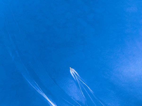 Aerial view of a travel adventure on a motorboat.