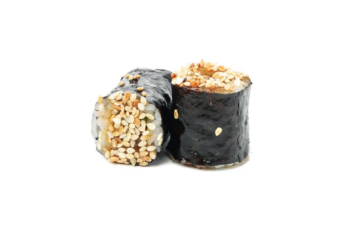 Japanese food. Delicious sushi rolls isolated on light background