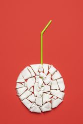Summer coconut drink concept, red colored background