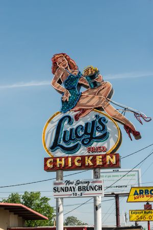 Lucy's Fried Chicken neon sign on Burnet Road in Austin, Texas