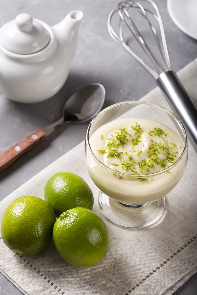 Lemon mousse with lemon zest on top.