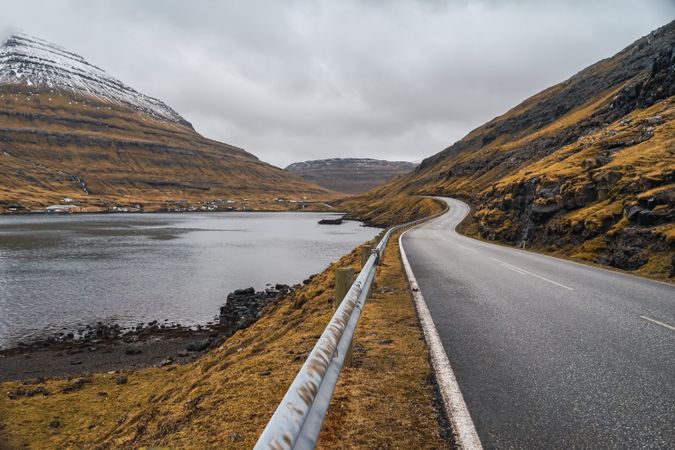 Winding road on hilly terrain