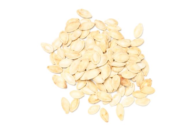 Concept of Autumn vibe food, Pumpkin, Pumpkin seeds, isolated on blank background