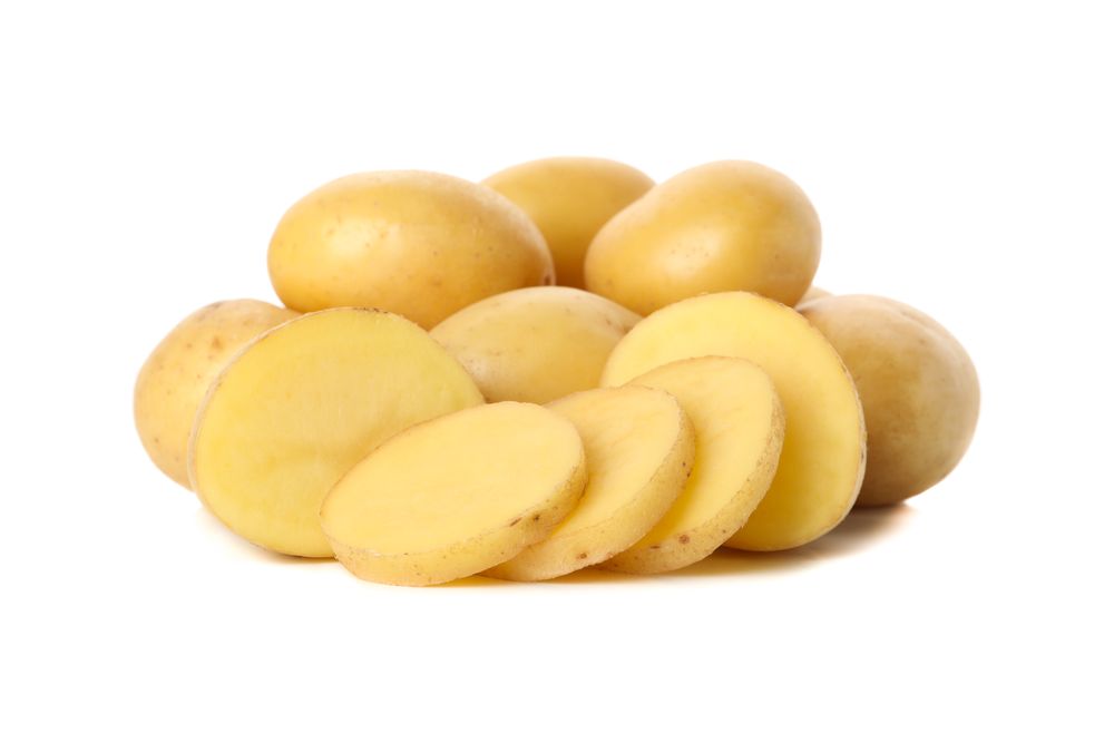 Side view of sliced potatoes