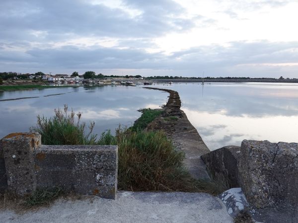 View of the Port of Loix from tidal causeway, France.