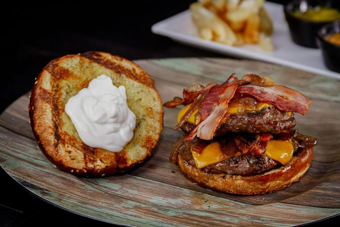 Double bacon cheese burger with mayo