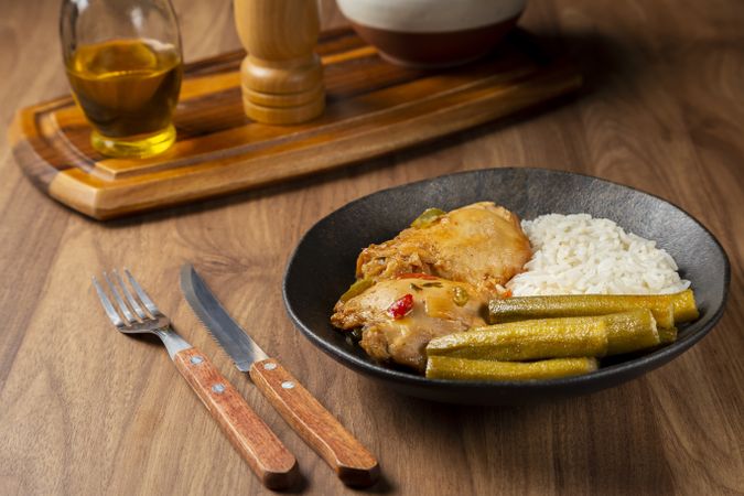 Chicken with okra and rice. Typical Brazilian dish.