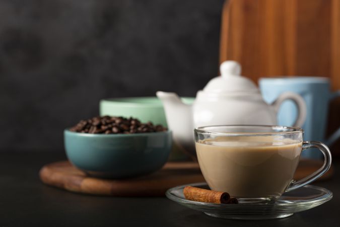 Cup of coffee with creamy milk.