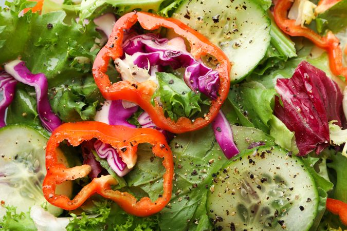 Fresh salad with spices, close up