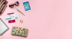 Set with businesswoman trip accessories