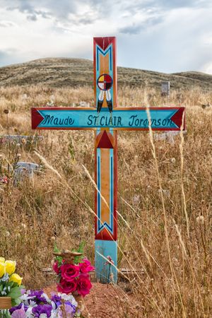 Blue cross at the Shoshone Tribal Cemetery, Fort Washakie, Wyoming