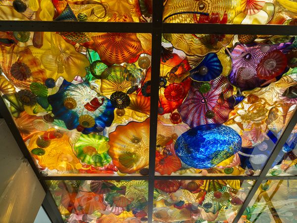 Painted-glass art in huge vases at the Museum of Glass in Tacoma, Washington