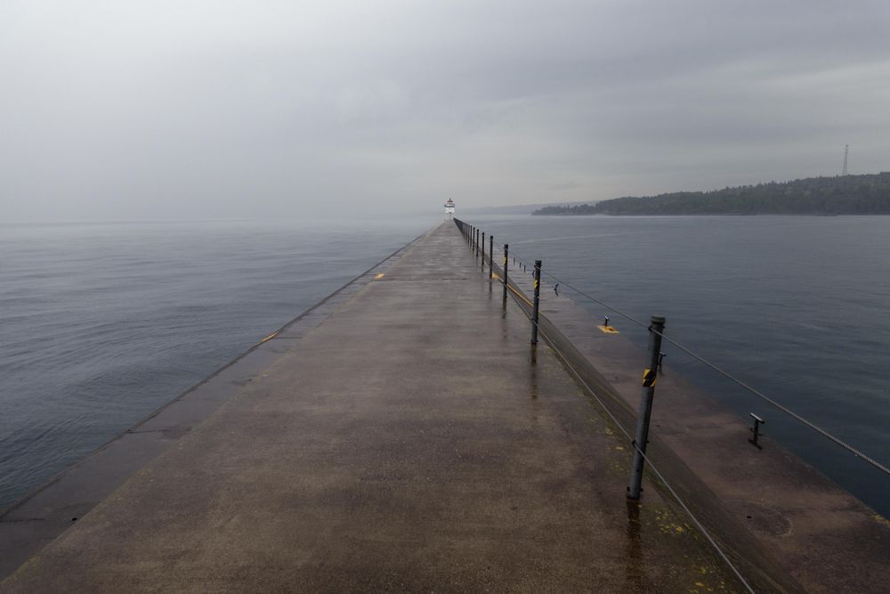 Two Harbors Light House on a foggy day in Minnesota