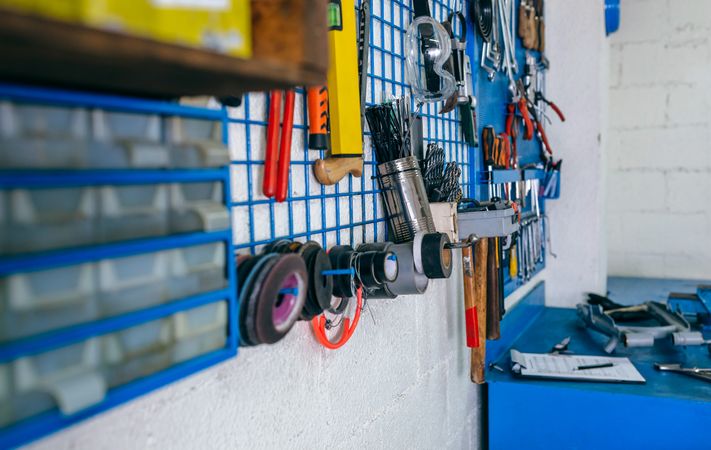 Detail of motorcycle workshop tools board