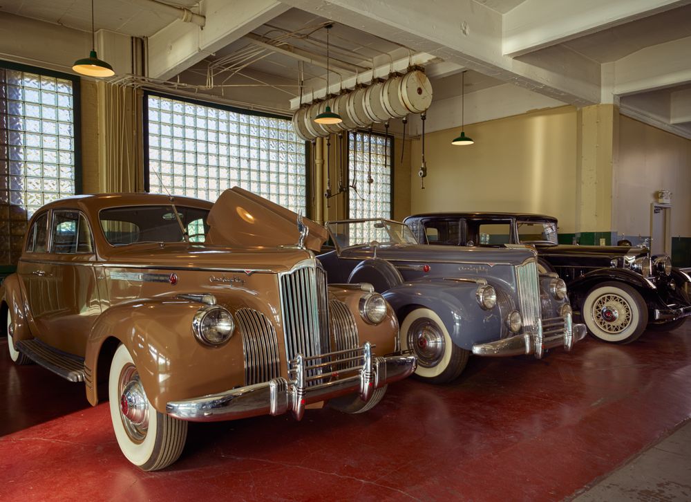 Display of classic Packard automobiles at America's Packard Museum, Dayton, Ohio