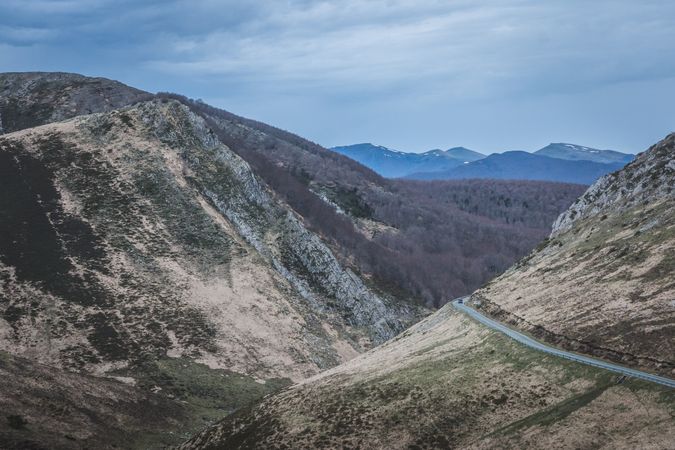 Winding road on hilly terrain
