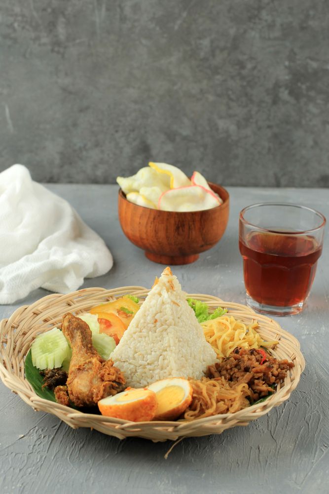 Nasi Uduk Indonesia for Breakfast with Various Side Dish