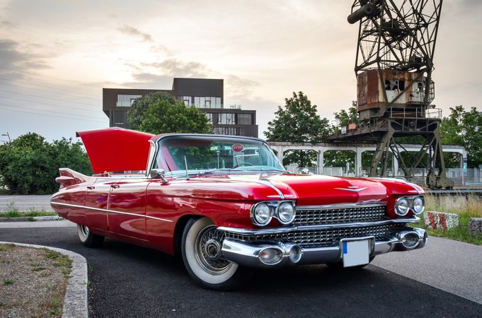 Front of vintage red car