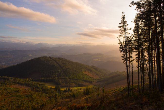 Majestic landscape of green mountains in sunlight