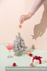 Woman’s hand placing Christmas tree decoration 5rZB75