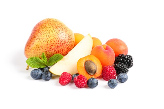 Group of sweet fruits isolated on blank background
