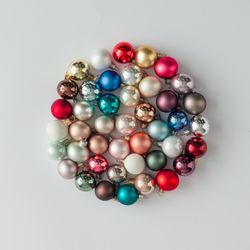 Circle made of colorful bauble decorations
