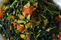 Top view of cooked spinach dish