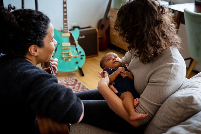 Musical household with two moms and a new baby
