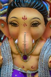 A beautiful idol of Lord Ganpati on display at a workshop in Mumbai, India for the festival of Ganesh Chaturthi