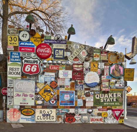Collection of road signs and other memorabilia about historic U.S. Route 66