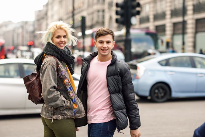 Man and woman standing in UK street