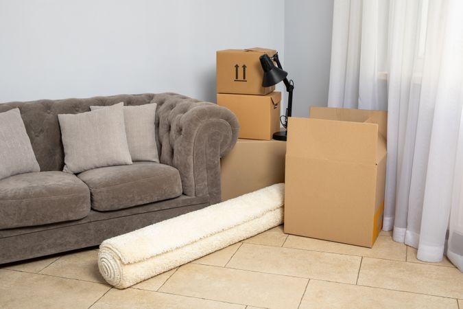 Concept of move in modern flat with boxes