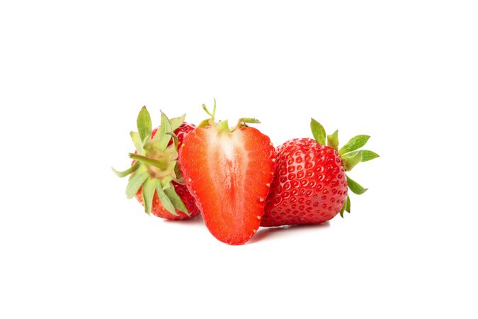 Tasty red strawberry isolated on plain background. Summer berry