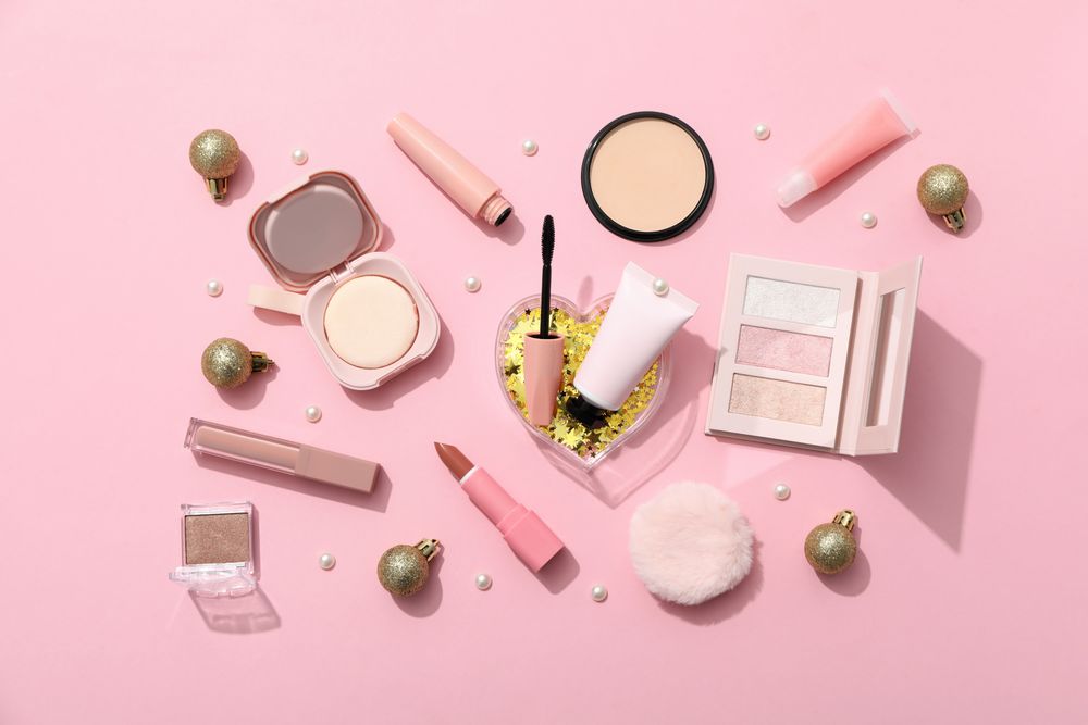 Concept of cosmetics, winter cosmetics, top view