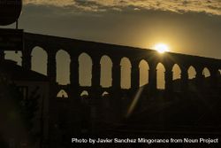 View of the famous Aqueduct of Segovia at Sunset 5XrEpG