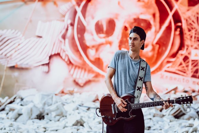 Musician playing electric guitar