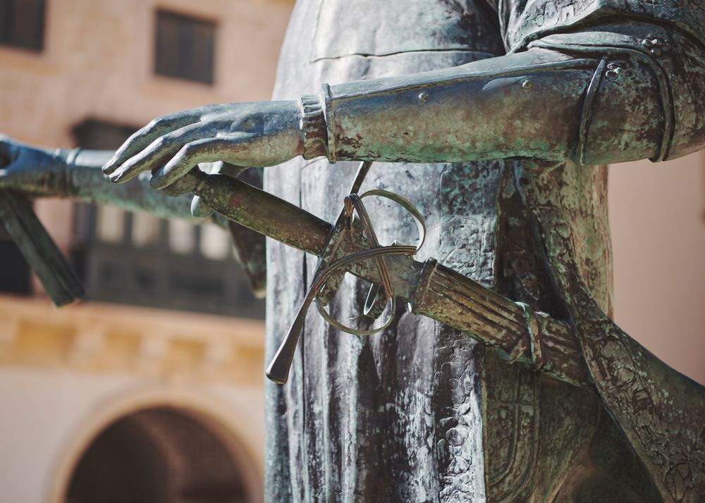 Close up of copper statue of soldier