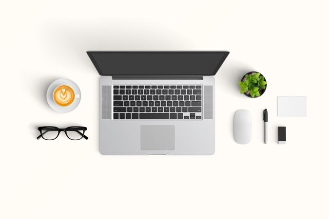 Modern workspace with  copy space on color background