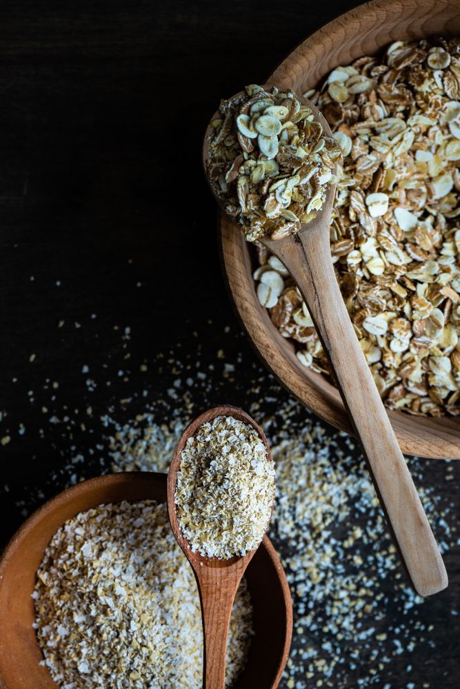 Bowls of dry oats for breakfast