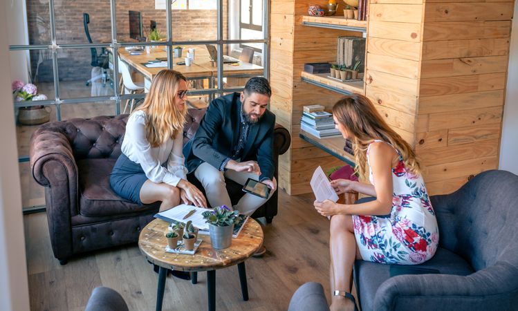 Businesspeople having an informal work meeting