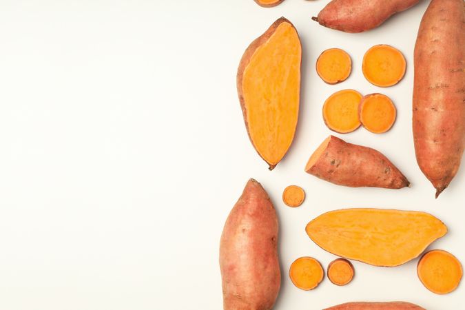 Concept of vegetables, sweet potato, space for text