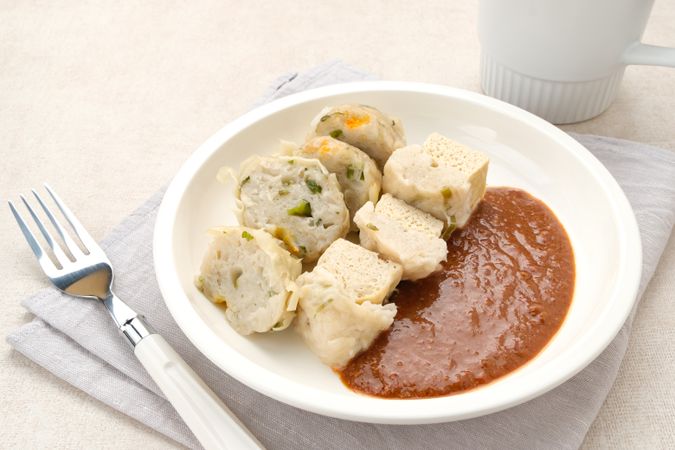 Siomay Bandung or Shumay or steamed dumplings with boiled tofu.