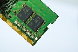 Close up of green computer chip with copy space