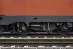 Locomotive wheels on railway tracks
